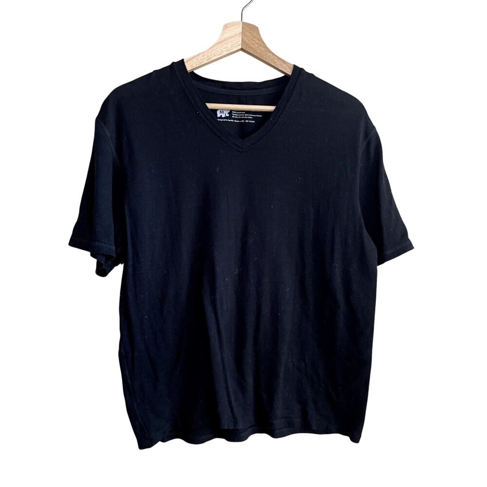 Woolly 100% merino wool v-neck black short sleeved shirt men's size medium
